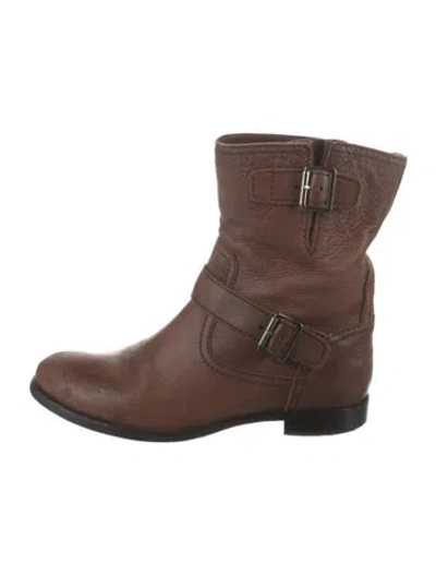 Pre-owned Prada Leather Moto Boots In Brown