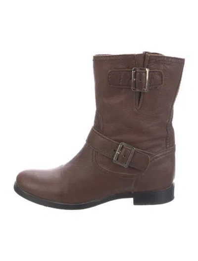 Pre-owned Prada Leather Moto Boots In Brown