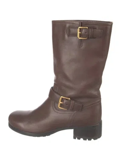 Pre-owned Prada Leather Moto Boots In Brown