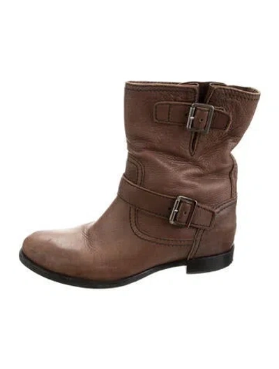 Pre-owned Prada Leather Moto Boots In Brown