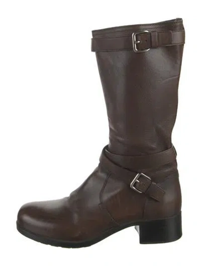 Pre-owned Prada Leather Moto Boots In Brown