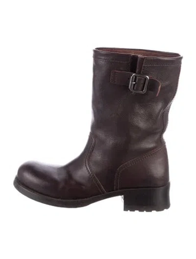 Pre-owned Prada Leather Moto Boots In Brown