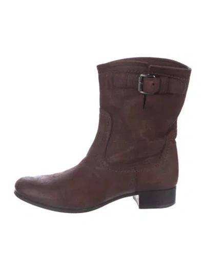 Pre-owned Prada Leather Moto Boots In Burgundy