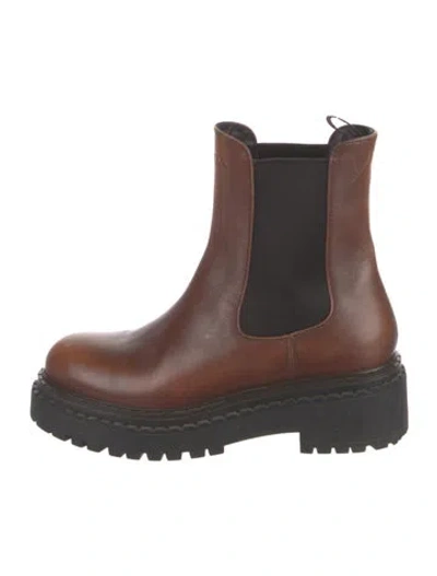 Pre-owned Prada Leather Moto Boots In Neutrals