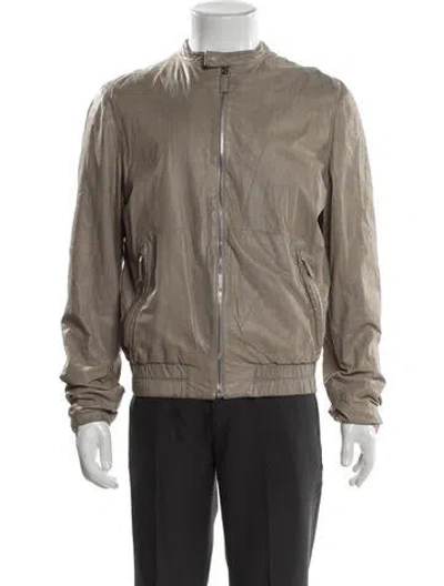 Pre-owned Prada Leather Moto Jacket In Neutral