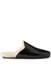Prada Brushed Leather And Shearling Mules In Black