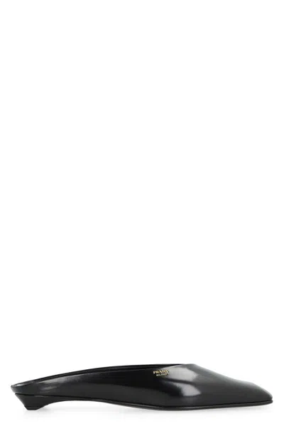 Prada Women Logo Sabots In Black