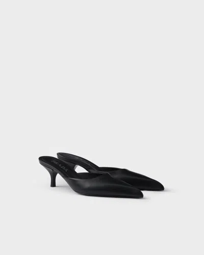 Prada Leather Mules In Black