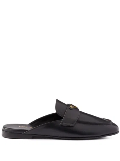 Prada Padded Leather Slippers In Black