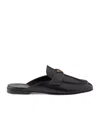 Prada Triangle Logo Leather Flat Mules In Black