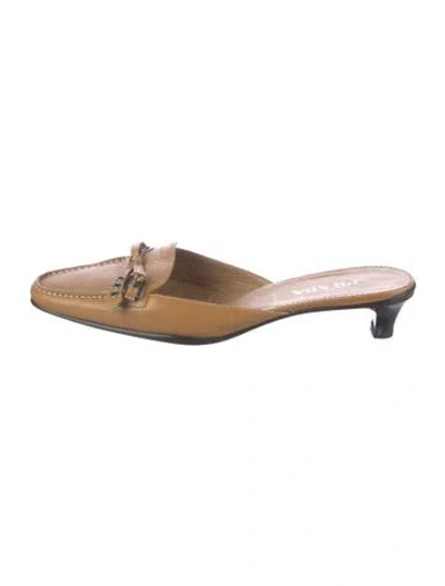 Pre-owned Prada Leather Mules In Brown/neutrals