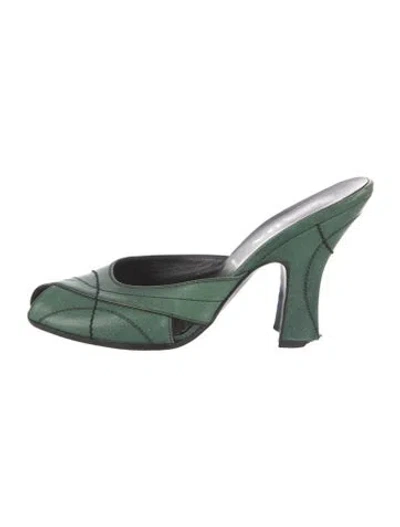 Pre-owned Prada Leather Mules In Green