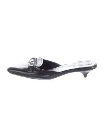 Pre-owned Prada Leather Mules In Grey