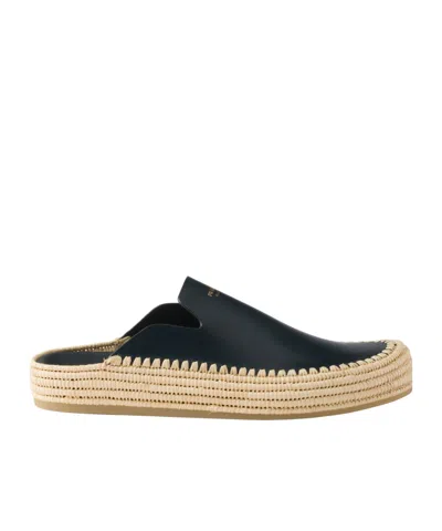 Prada Leather Mules In Navy Blue