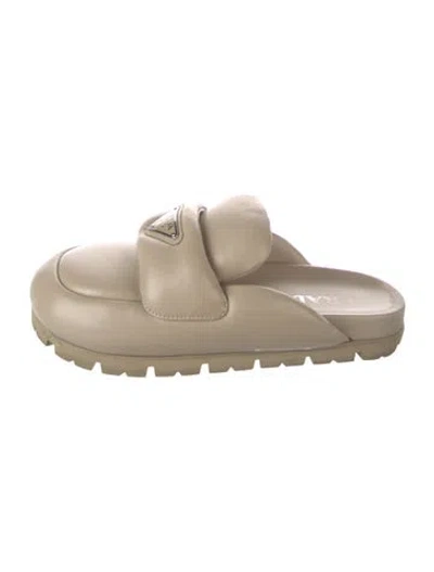 Pre-owned Prada Leather Mules In Neutrals
