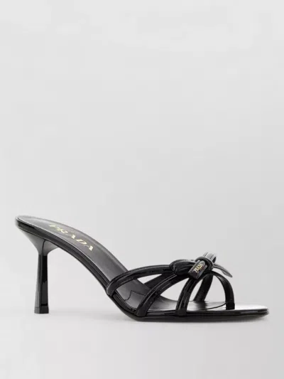 Prada Leather Mules Open Toe Knot Detail In Black