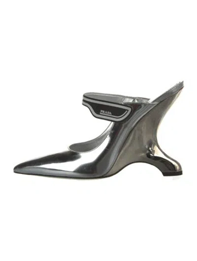 Pre-owned Prada Leather Mules In Silver