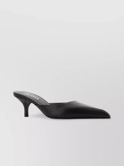 Prada Leather Mules With Kitten Heel And Pointed Toe