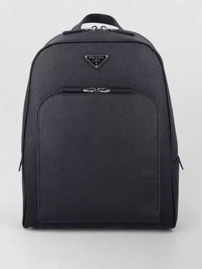 Prada Leather Nylon Backpack Adjustable Straps Top Handle In Blue