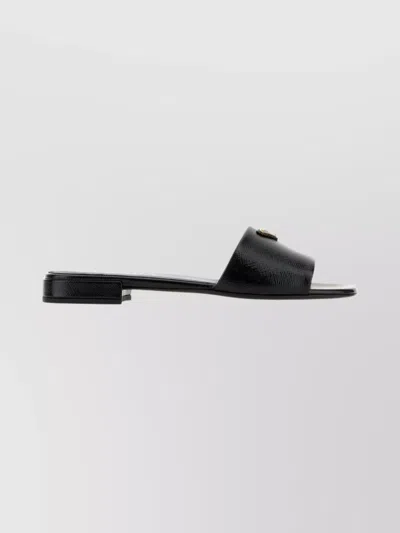PRADA LEATHER OPEN TOE FLAT SOLE SLIDES