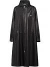 Prada Leather Oversized Trench Coat In Black