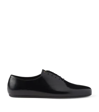Prada Brushed-leather Lace-up Shoes In Nero