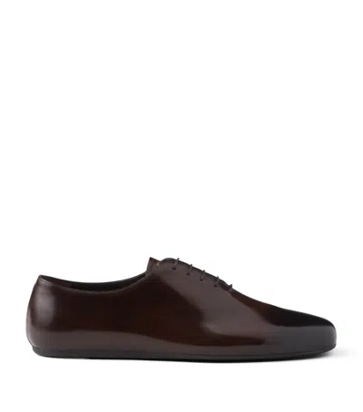 Prada Men's Analog Brushed Leather Oxfords In Brown