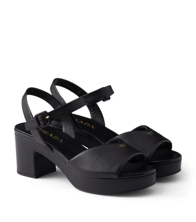 Prada Leather Padded Heeled Sandals 65 In Black