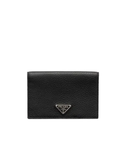 Prada Leather Passport Holder In Black