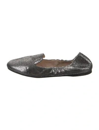 Pre-owned Prada Leather Patterned Ballet Flats In Silver