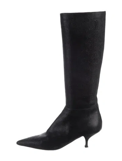 Pre-owned Prada Leather Patterned Boots In Black