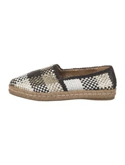 Pre-owned Prada Leather Patterned Espadrilles In Black/gold/metallic