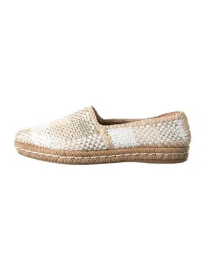 Pre-owned Prada Leather Patterned Espadrilles In Gold/neutrals
