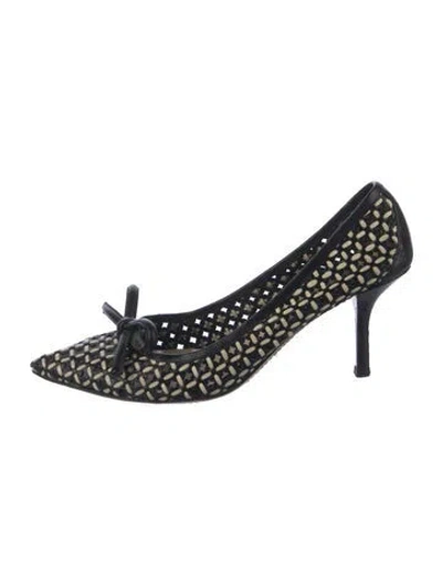 Pre-owned Prada Leather Patterned Pumps In Blue