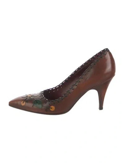 Pre-owned Prada Leather Patterned Pumps In Brown