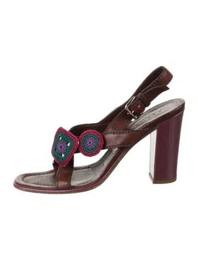 Pre-owned Prada Leather Patterned Sandals In Brown