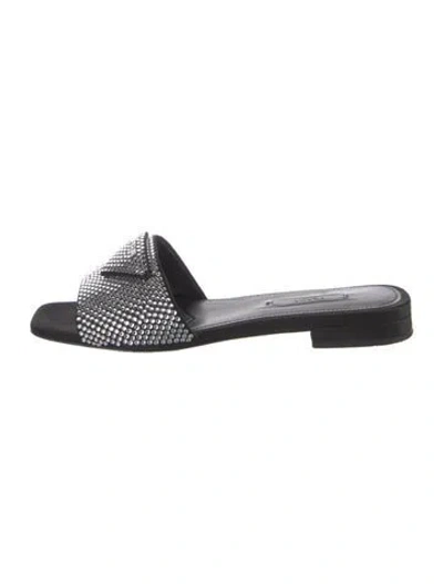 Pre-owned Prada Leather Patterned Slides In Black