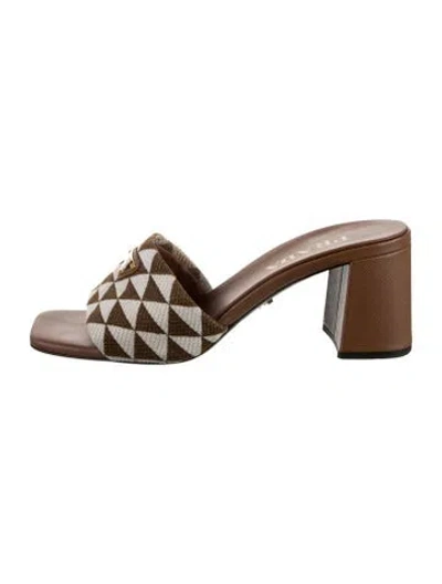 Pre-owned Prada Leather Patterned Slides In Brown