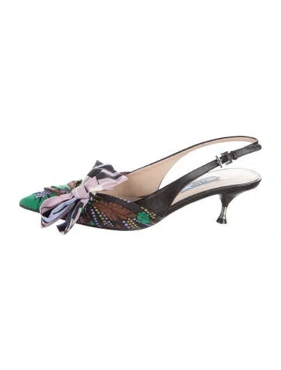 Pre-owned Prada Leather Patterned Slingback Pumps In Black