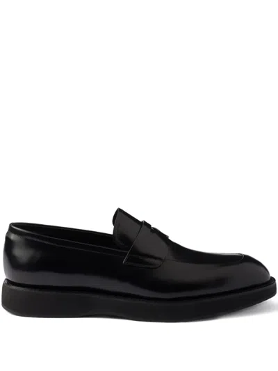 Prada Leather Penny Loafers In Black