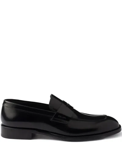 Prada Leather Penny Loafers In Black