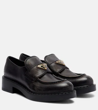 Prada Leather Penny Loafers In Black