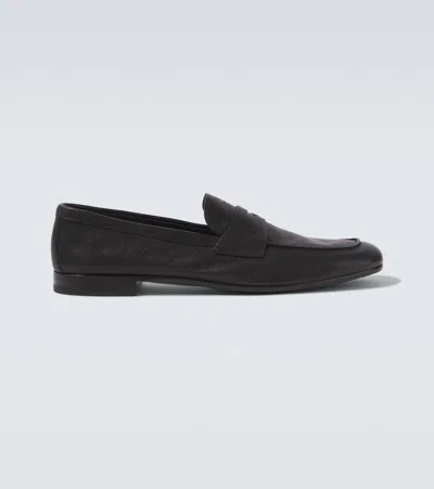 Prada Leather Penny Loafers In Black
