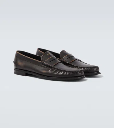 Prada Leather Penny Loafers In Black