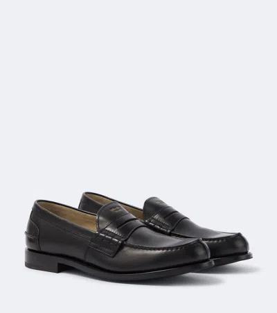 Prada Leather Penny Loafers In Black