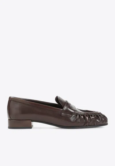 Prada Leather Penny Loafers In Brown