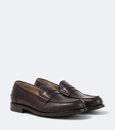 Prada Leather Penny Loafers In Burgundy