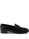 Prada Rounded Toe Loafers With Textured Detailing And Low Block Heel In Black