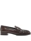 Prada Leather Penny Loafers Shoes In Brown