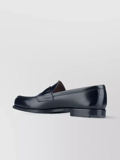 Prada Leather Penny Strap Loafers With Round Toe In Black